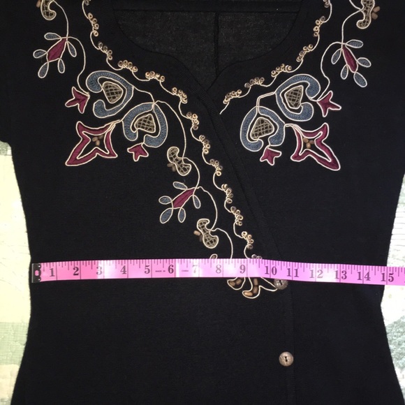 M Long Black Dress Cap-Sleeve,Intricate Beading and Appliqué by Carole Little - Picture 7 of 14
